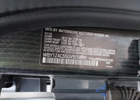 2016 BMW I3 Base W/Range Extender z USA, uszkodzony, nr VIN WBY1Z4C55GV505889
